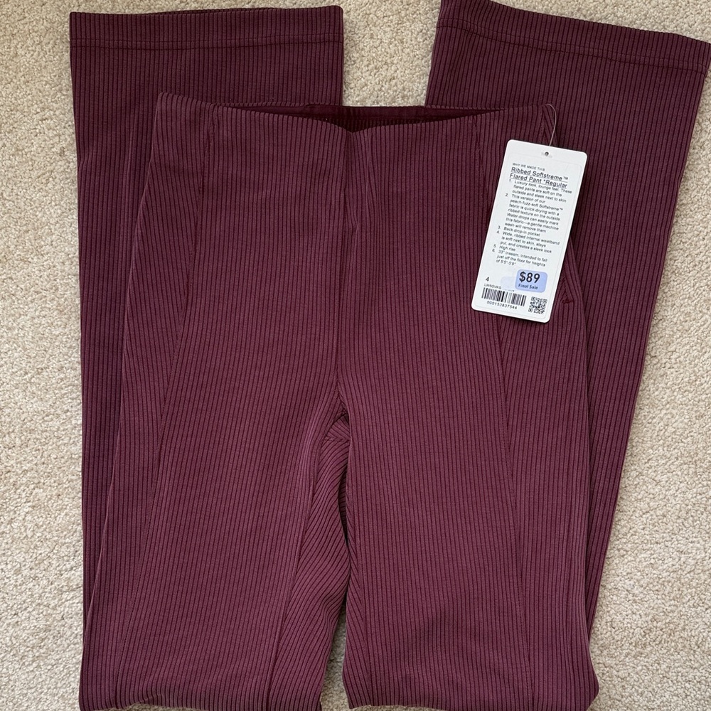 NWT Lululemon Softstreme Burgundy Ribbed Pants